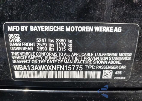 2022 BMW M440I Gran Coupe xDrive z USA, uszkodzony, nr VIN WBA13AW0XNFN15775